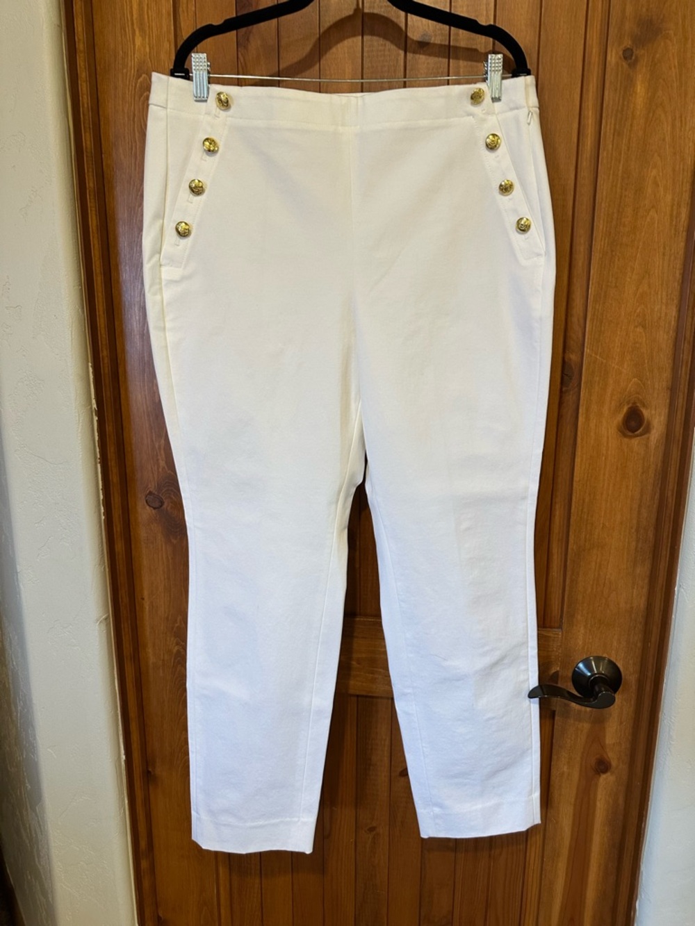 Banana Republic White Straight Leg Pants with Gold Buttons